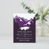 Lila Winterhochzeit Save the Date Ankündigungspostkarte (Stehend Vorderseite)