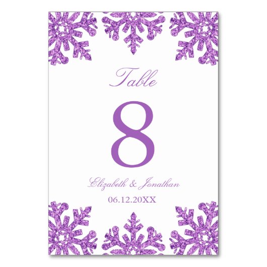 Lila Winterhochzeit Tischnummer (Vorderseite)
