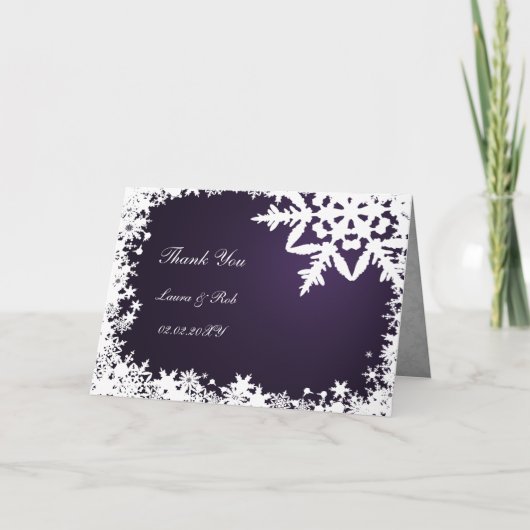 lila Winterhochzeit Vielen Dank Dankeskarte (Vorderseite)