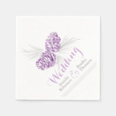 Lila Winterkiefernzapfen Hochzeitszettel Serviette (Vorderseite)