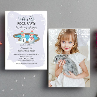 Lila Winterpool Geburtstagsparty-Foto Einladung