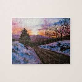Lila Winterschnee-Landschaftsrätsel Puzzle