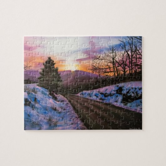 Lila Winterschnee-Landschaftsrätsel Puzzle (Horizontal)