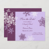 Lila Winterschneeflocken Save the Date (Vorne/Hinten)