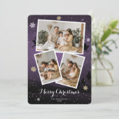 Lila Winterurlaub Frohe Weihnachts-Fotokarten Feiertagskarte (Stehend Vorderseite)