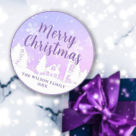 Lila Winterwonderland Frohe Weihnachten Runder Aufkleber