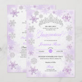 Lila Winterwunder Snowflake Quinceanera Einladung (Vorne/Hinten)