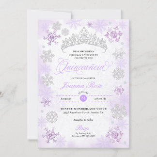 Lila Winterwunder Snowflake Quinceanera Einladung