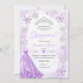 Lila Winterwunder Snowflake Quinceanera Einladung (Vorderseite)