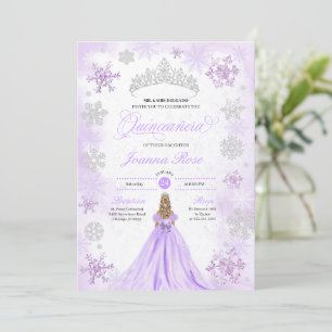 Lila Winterwunder Snowflake Quinceanera Einladung