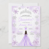 Lila Winterwunder Snowflake Quinceanera Einladung (Vorderseite)