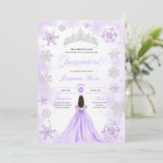 Lila Winterwunder Snowflake Quinceanera Einladung
