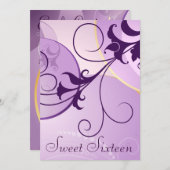 Lila Wirbel 16 . Geburtstag Party Einladungen (Vorne/Hinten)