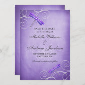 Lila Wirbel der Libellen beim Hochzeitsfeiern Save The Date (Vorne/Hinten)