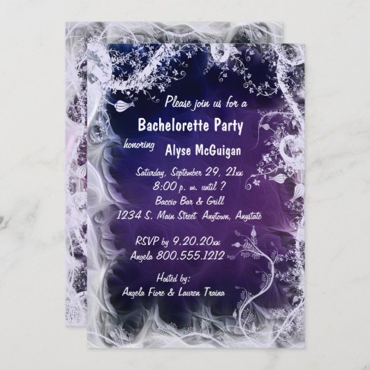 Lila Wirbel Junggeselinnen-Abschied Einladung (Vorne/Hinten)