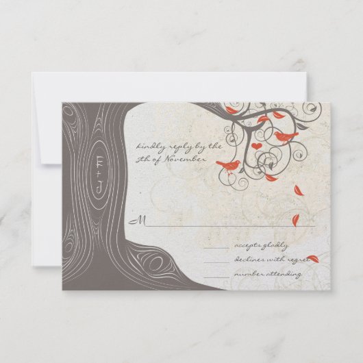 Lila Wirbel lieben Vögel Hochzeit Einladung (Vorderseite)