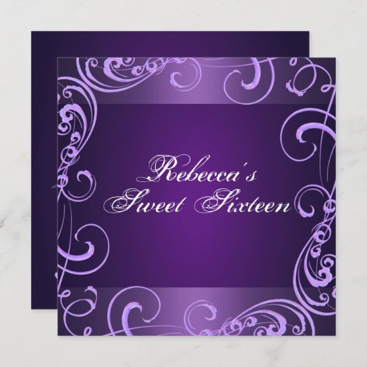Lila Wirbel Sweet 16 Geburtstag Einladung (Vorne/Hinten)