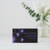 Lila Wirble Blumen auf schwarzer Geschäfts-Karte Visitenkarte (Stehend Vorderseite)