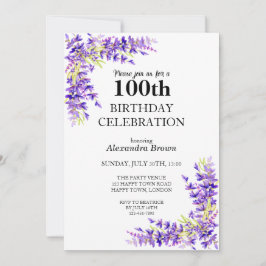 Lila Wisteria 100. Geburtstag Foto Party Einladung
