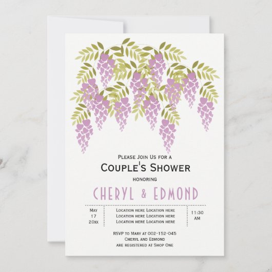 Lila Wisteria Bloral Hochzeitspaare Dusche Einladung (Vorderseite)