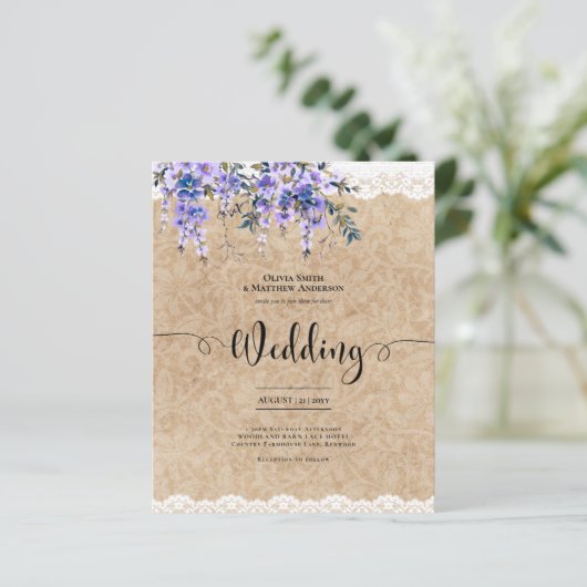 Lila Wisteria-Blume Hochzeiten rustikale Kraft-Spi (Stehend Vorderseite)