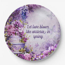 Lila Wisteria Brautparty Tafel mit Kuchen Pappteller