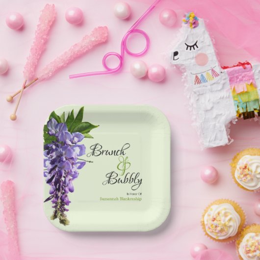 Lila Wisteria Brunch Bubbly Brautparty Green Pappteller (Party)