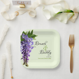 Lila Wisteria Brunch Bubbly Brautparty Green Pappteller