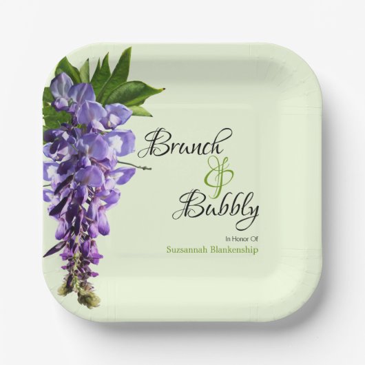 Lila Wisteria Brunch Bubbly Brautparty Green Pappteller (Vorderseite)