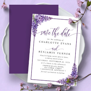 Lila Wisteria Corner Save the Date Karte