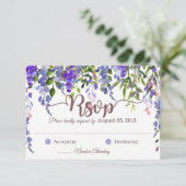 Lila Wisteria floral Drop RSVP Karte (Stehend Vorderseite)