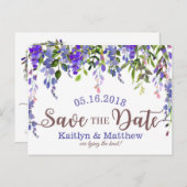 Lila Wisteria Floral Drop Save the Date Ankündigungspostkarte (Vorne/Hinten)