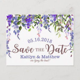 Lila Wisteria Floral Drop Save the Date Ankündigungspostkarte