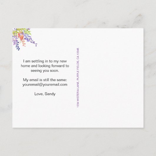 Lila Wisteria Floral Meine neue Adresse Ankündigun Ankündigungspostkarte (Rückseite)
