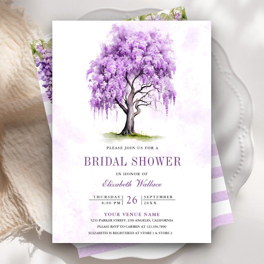 Lila Wisteria Floral Tree Brautparty Einladung