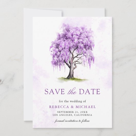 Lila Wisteria Floral Tree Wedding Save The Date (Vorderseite)