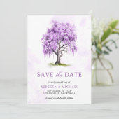 Lila Wisteria Floral Tree Wedding Save The Date (Stehend Vorderseite)