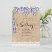 Lila Wisteria Floral Wedding Rustic Lace Look Einladung (Stehend Vorderseite)