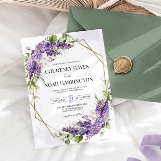 Lila Wisteria Geometric Wedding Einladung