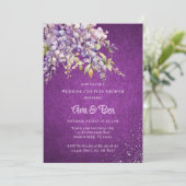 Lila Wisteria Glitzer Wedding Couples Dusche Einladung (Stehend Vorderseite)