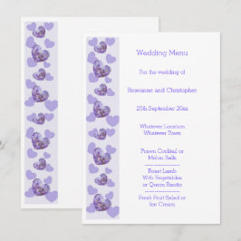Lila Wisteria Heart Design Wedding Menu Menükarte