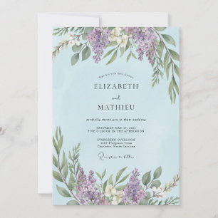 Lila Wisteria-Hochzeit in Puderfarbe Einladung