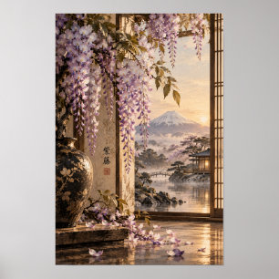 Lila Wisteria Mount Fuji Japanischer Garten Wandbi Poster