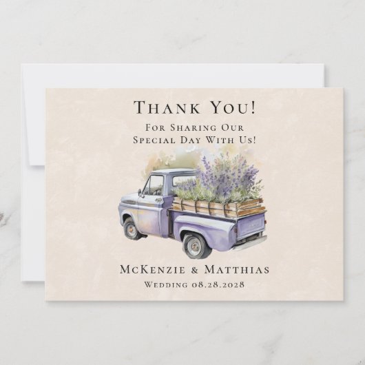 Lila Wisteria Old Truck Hochzeit Dankeschön Karten (Vorderseite)