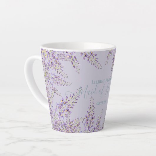 Lila Wisteria Sage Blumengarten Hochzeit Milchtasse (Linke Ecke)