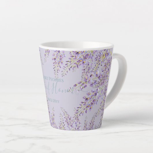 Lila Wisteria Sage Blumengarten Hochzeit Milchtasse (Rechte Ecke)