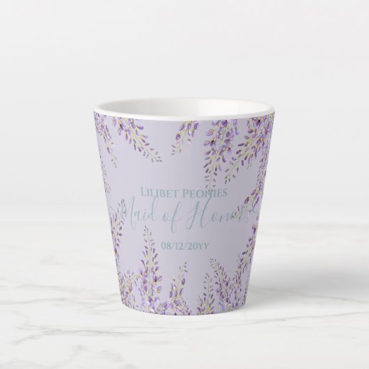 Lila Wisteria Sage Blumengarten Hochzeit Milchtasse (Vorderseite)