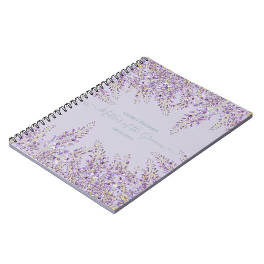 Lila Wisteria Sage Blumengarten Hochzeit Notizblock (Linke Seite)