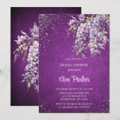 Lila Wisteria Silver Glitzer Brautparty Einladung (Vorne/Hinten)