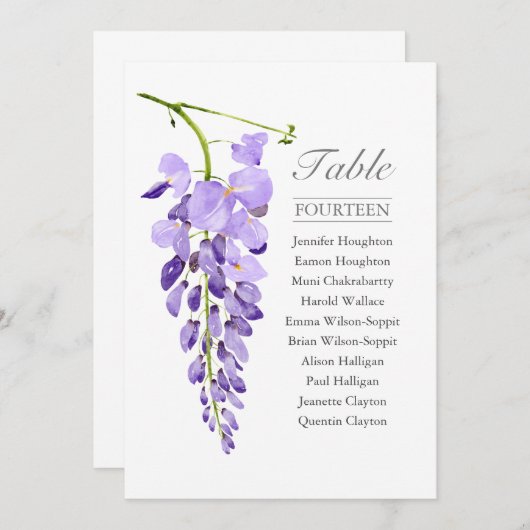 Lila Wisteria Single Hochzeitstabelle Einladung (Vorne/Hinten)